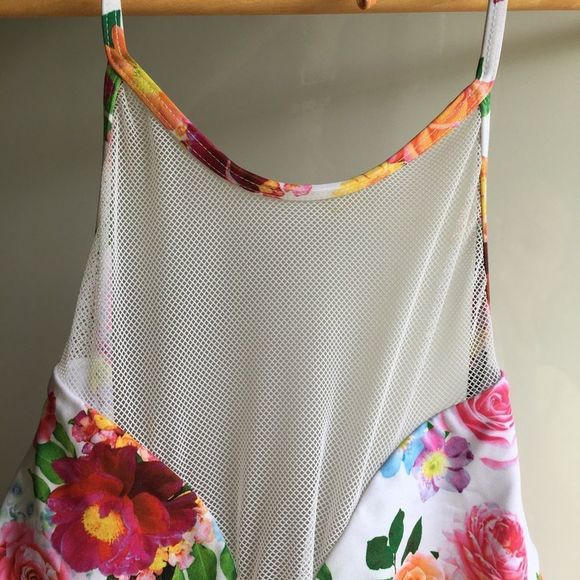 La Vie En Rose Aqua white floral high halter neck tankini top swimsuit size XL​ - Picture 3 of 13